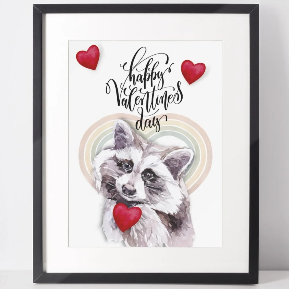 ♥️SALE♥️ Raccoon Valentines Day Wall Art Illustration Print Card Unframed - Picture 1 of 1